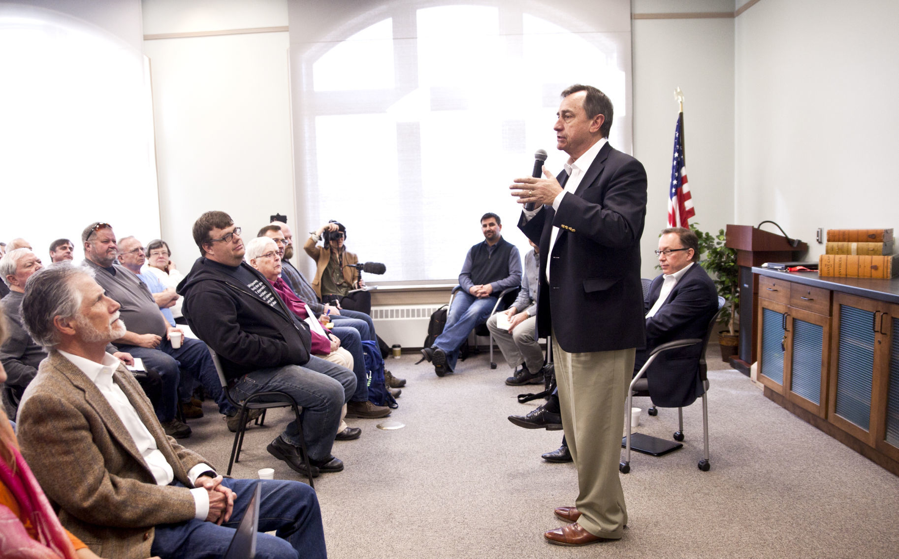 Senior advisor to EPA Administrator Scott Pruitt, Albert "Kel" Kelly speaks to Butte residents at the Butte-Silver Bow Public Archives